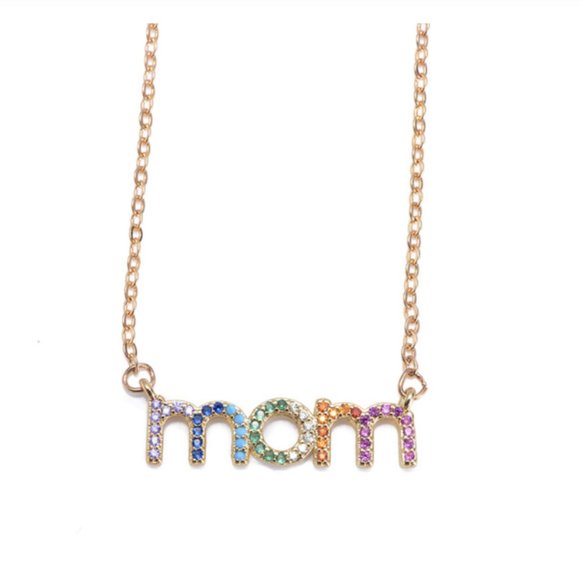 Bahati Jewelry - Mom Rainbow Colored Pave Rhinestone Necklace